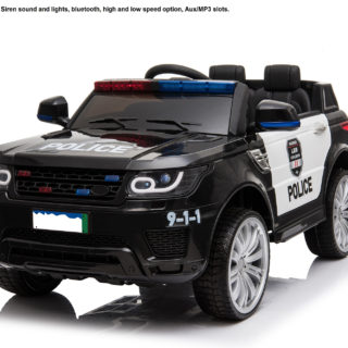 666-Kids Police Ride On Car 12V with Sound and Lights Bluetooth-Black